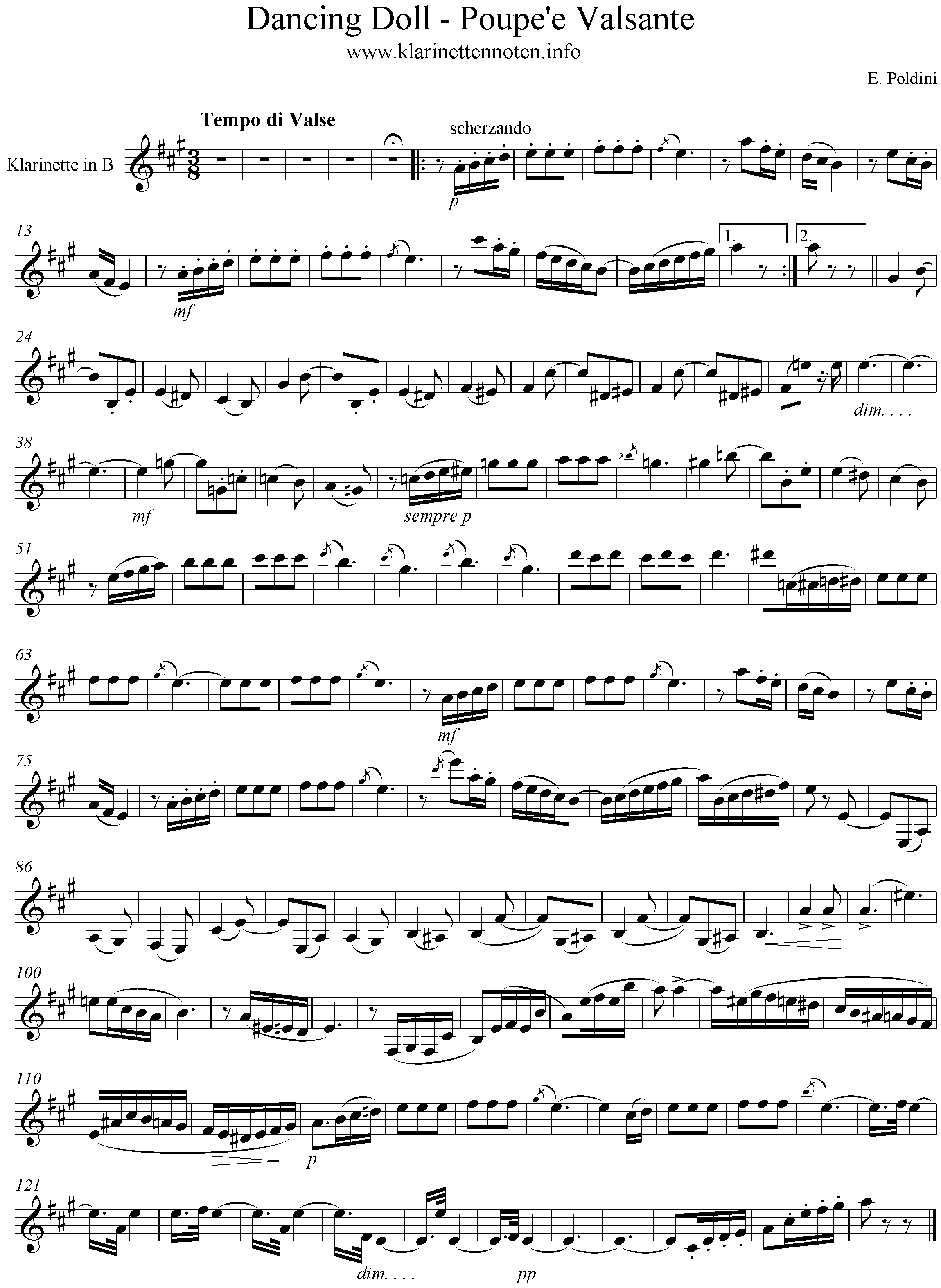 poupee valsante clarinet freesheet